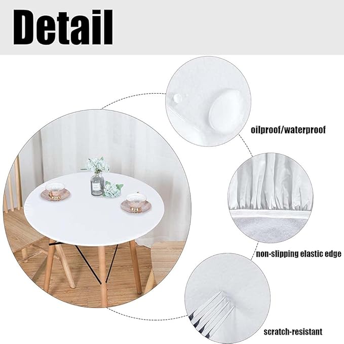 Round Vinyl Fitted Tablecloth, Mushrooms Print Polyester Table Cloth, Attractive Various Cartoon Leaves and Mushrooms Graphic, Fit Round Tables 23inch Diameter, for Wedding Party Dining Banquet Use