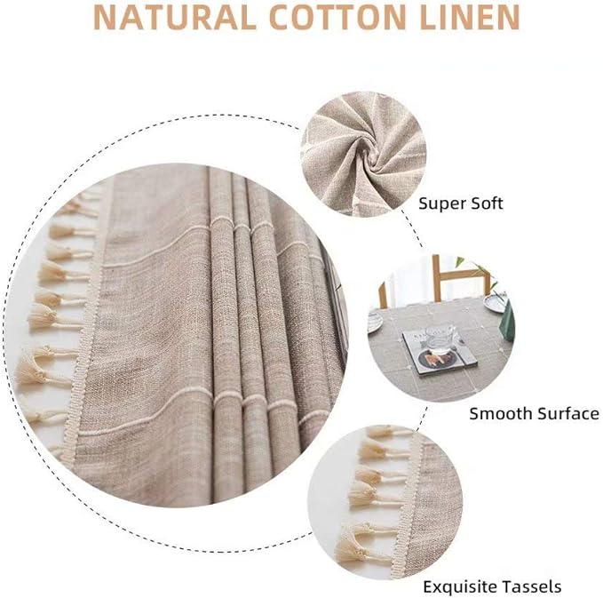 Deep Dream Tablecloths, Embroidered Waterproof Table Cloth Cotton Linen Wrinkle Free Anti-Fading Table Cover Decoration for Kitchen Dinning Party Christmas, 55 x 120 Inch - Light Brown