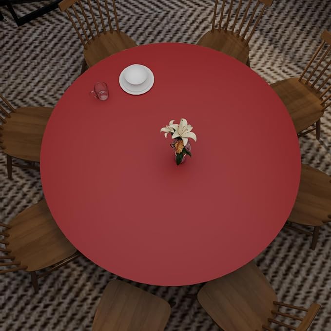 Round Table Pad,1.8mm Thick,Dia.43 Inch,Round Leather Table Cover,Round Table Protector,Round Dining Table Protector,Round Table Top Protector.(Dia.43,Black+Wine Red)