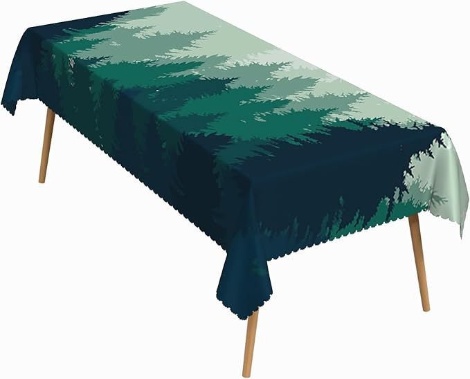52x70 Inch Nature Rectangular Tablecloth Misty Pine Forest Silhouette Table Cloth Waterproof Durable Table Cover for Party Picnic Indoor Gaming Room Decor