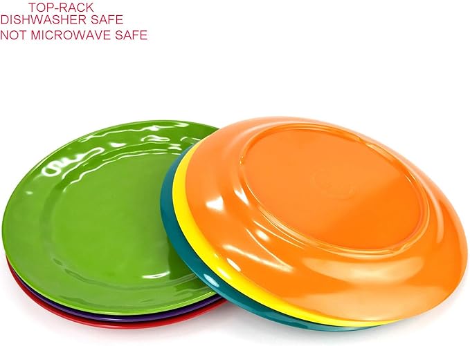KX-WARE Melamine Plates set -10inch 12pcs 100% Melamine Dinner Plates for Everyday Use, Break-resistant and Lightweight, MultiColor