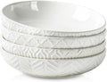 Sureasy 9.7" Pasta Bowls Set of 4-42 oz Large Salad Bowls for Kitchen, Embossed Ceramic Serving Bowls for Fruits, Soup, Pasta and Salad, Microwave & Dishwasher Safe, White