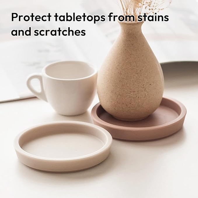 Carrotez Thick Silicone Coasters for Drinks, Round Bulky Cup Coasters for Coffee Table, Desk, Set of 2 - Ivory