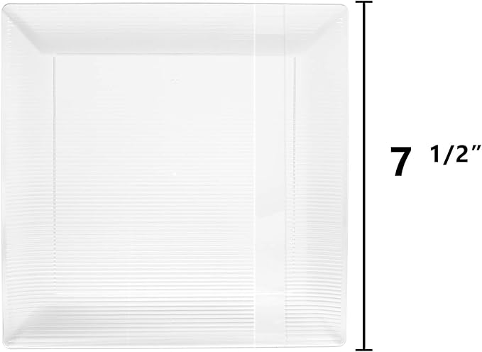 Exquisite Disposable-Clear-Plastic-Plates-Square Linear (40 Pack) Wedding Dinner Fancy Tableware Dishes (7.5 Inch., Clear) Single Size Set