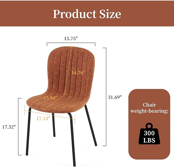 Round Dining Table Set for 4 with PU Leather Chairs - Modern Kitchen Table and Chairs Set for Small Spaces - Brown