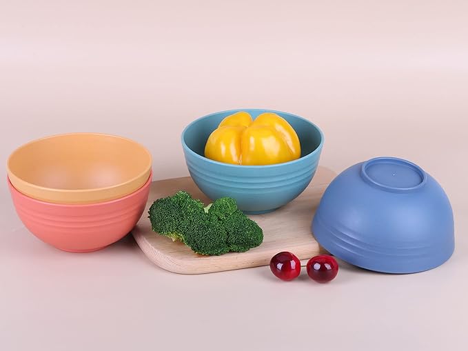 LuckyZone Unbreakable Cereal Bowls - 24 oz Reusable Wheat Straw Bowl Set of 6 - Dishwasher & Microwave Safe - Perfect for Cereal, Soup and Rice - BPA Free, Healthy & Eco-Friendly (6 Color_H)