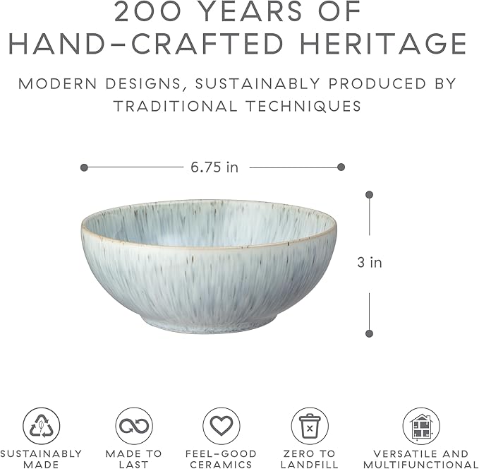 Denby - Halo Speckle Cereal Bowls Set of 6-27 Ounce Dishwasher Microwave Safe - Scratch Chip Resistant - Grey, Neutral, Blue Ceramic Stoneware Soup Bowls Tableware