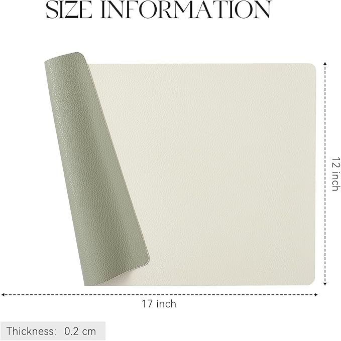 MOSAYT Vinyl Placemats Set of 8, Heat Resistant Place Mats 100% Waterproof Washable & Wipeable Faux Leather Reversible Table Mats for Kitchen Dining Party Indoor Outdoor, 12" x 17", Beige/Sage Green