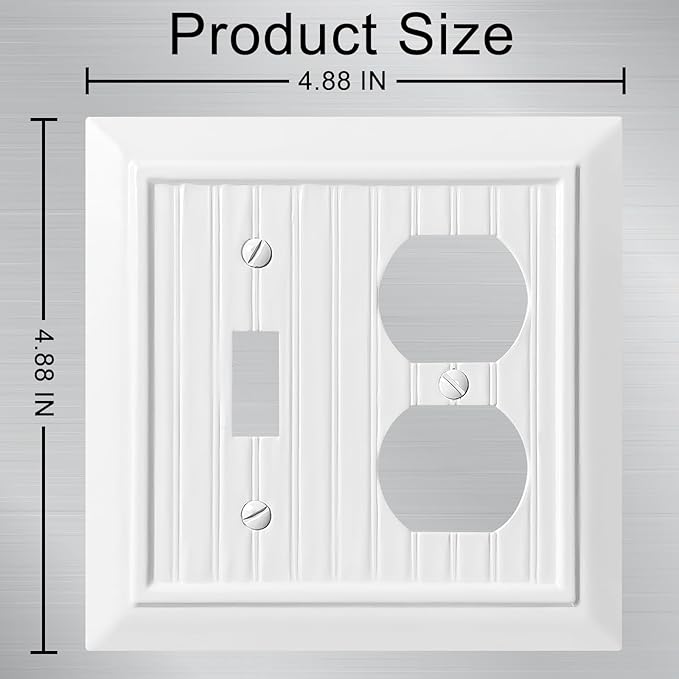 Beadboard Outlet Covers Wall Plates, Bamboo Fiber Light Switch Covers, Natural Material Electric Receptacle Decorative Switch Plate Outlet Cover (Pure White, 2 Gang Toggle/Duplex 2 Pack)