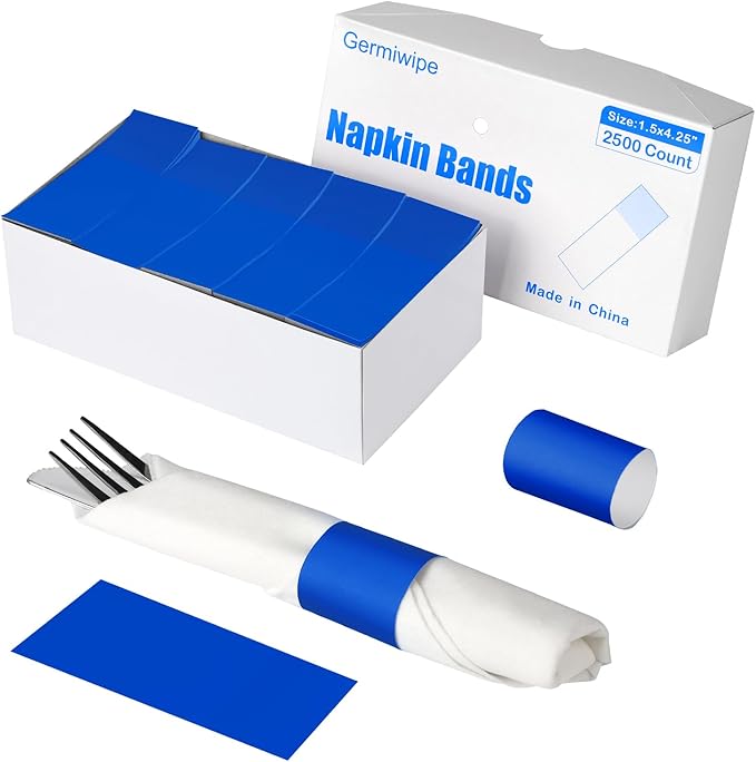 Germiwipe 2500 Pcs Blue Paper Napkin Rings Self-Adhesive,Napkin Bands,Silverware Wraps Bands for Wedding, Family Reunion, Birthday Party