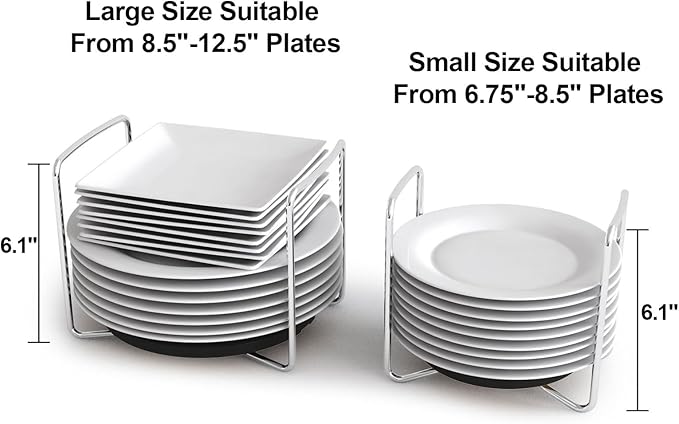 Dish Rack for Kitchen Countertop Organizer - Bamboo Plate Organizer for Cabinet Space Saver, Adjustable Stainless Steel 304 Plate and Bowl Holder with Portable Handle for Drawer Cupboard Shelf RV