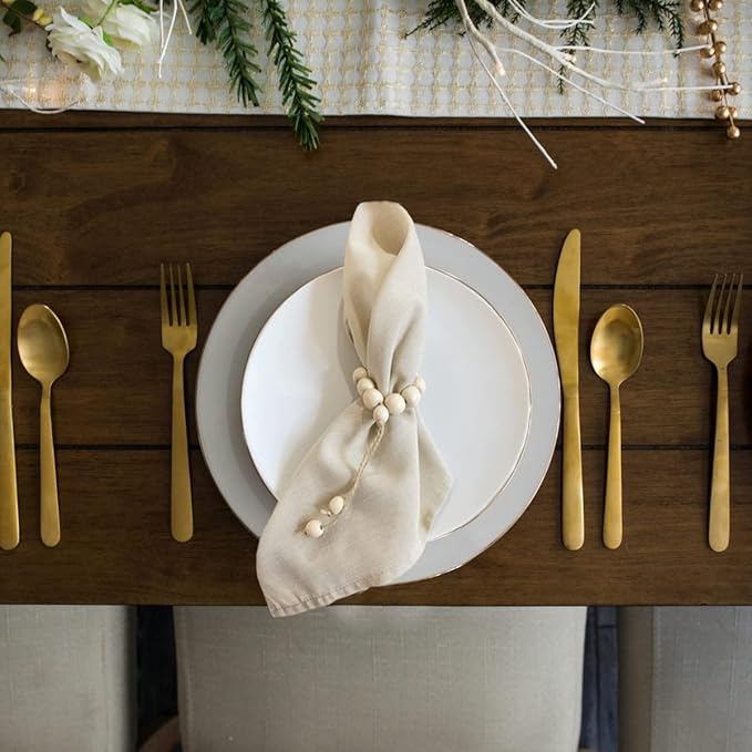 Handmade Napkin Ring with Wood Beads & Jute Twine - Affordable Rustic Wooden Napkin Ring Holder for Table Decoration | Boho Style Farmhouse Napkin Rings | Napkin Rings Set of 6