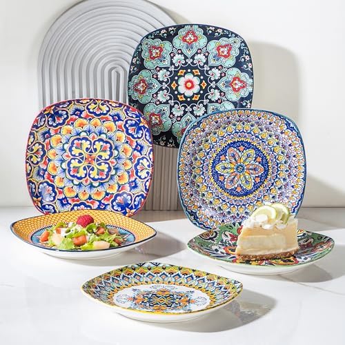 Boho Ceramic Dessert Plates Set of 6, 7.3 Inch Square Appetizer Plates - Image 5