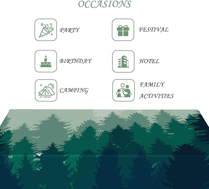 60x84 Inch Nature Rectangular Tablecloth Misty Pine Forest Silhouette Table Cloth Waterproof Durable Table Cover for Party Picnic Indoor Gaming Room Decor