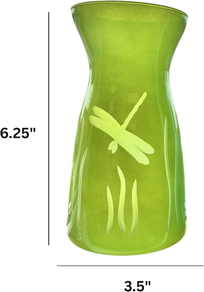 Rolf Glass Dragonfly Colored Glass Vases | 6.5" Flower Vases | Diamond-Wheel Engraved | Designed and Engraved in the US | Bright Blue and Green Glass | Nature-Inspired Design | Set of 2