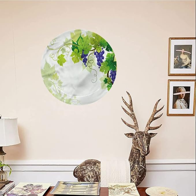 Decorative Plates, Vine Print Ornament, Grapes with Fresh Foliage, 6 Inch, 1 Plate with 1 Display Stand, Multicolor