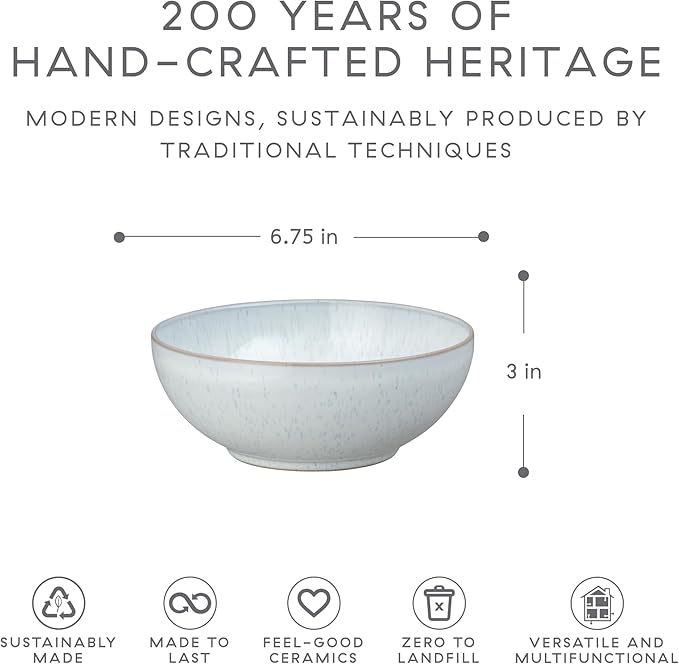 Denby - White Speckle Cereal Bowls Set of 6-27.7oz Dishwasher Microwave Safe - Scratch Chip Resistant - Reactive White Glaze, Neutral, Ceramic Stoneware - Tableware for Oats, Cereal, Desserts