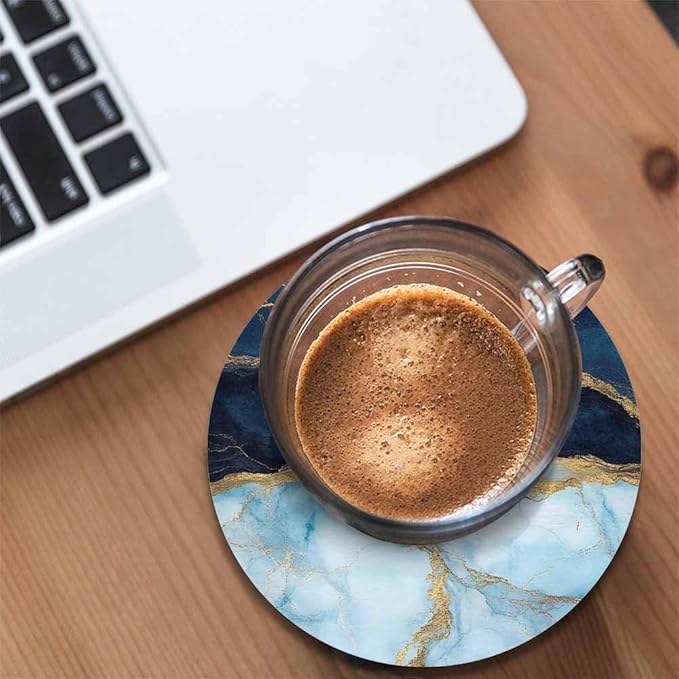Blue Marble Cup Coasters Set of 2 Fake Stone Liquid Texture Abstract Background Wooden Table Apartment Decor 100% Diatomite for Drinking Glasses,4 Inches