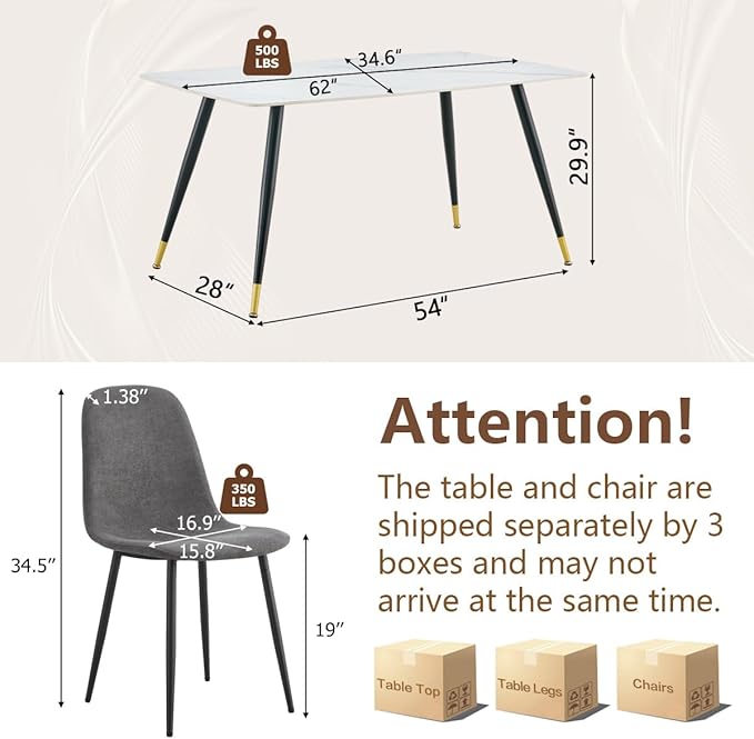 Modern Dining Table Set for 6, Dining Table Chairs Set of 6, Sintered Stone Kitchen Table Top and Modern Chairs Set of 6 for Kitchen Dining Room
