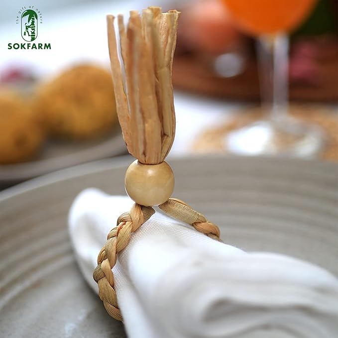 12 Pcs Bead Woven Napkin Rings, Water Hyacinth Easter Napkin Rings Set of 12, Anillos para Servilletas De Tela, Boho Napkins Holder for Elegant Table Decoration, Christmas Table Decor, Wedding Decor