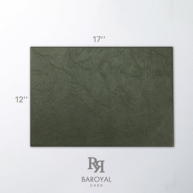 Faux Leather Placemats Set of 4 Vinyl Washable Wipeable Table Mats for Kitchen Dining Table Heat Resistant Waterproof Indoor/Outdoor Placemats Non-Slip Easy Clean Place Mats (Olive Green)