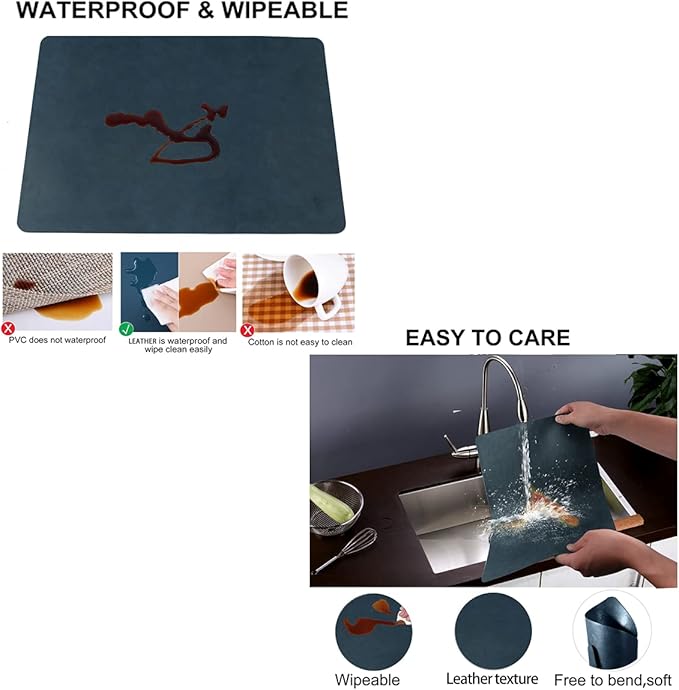 Placemats for Dining Table Set of 4,Design-Classic Faux Leather Wipeable Place Mats,Waterproof&Stain Resistant Table Mats,Washable,Heat-Resistant,Non-Slip Reusable for Kitchen(Navy,4),