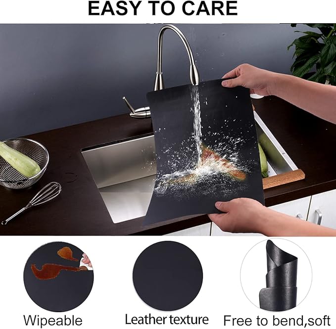 Faux Leather Placemats with Rounded Corners Set of 4,Wipeable&Washable Place Mats,Waterproof&Oilproof Table Mats,Heat-Resistant,Non-Slip for Kitchen Table(Black,4)
