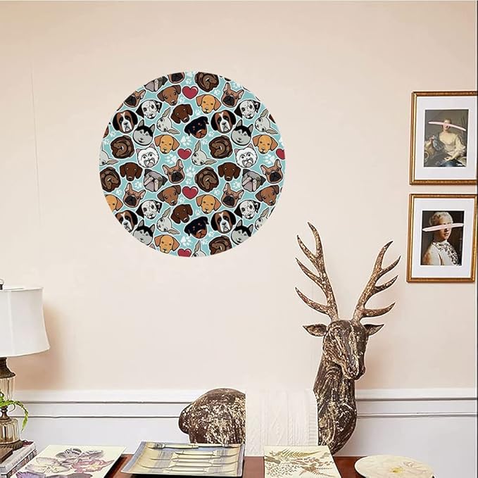 Decorative Plates, Dog Lover Print Ornament, Canine Breeds Bulldog Chihuahua Siberians and Retriever, 8 Inch, Kitchen Wall Decor, Multicolor