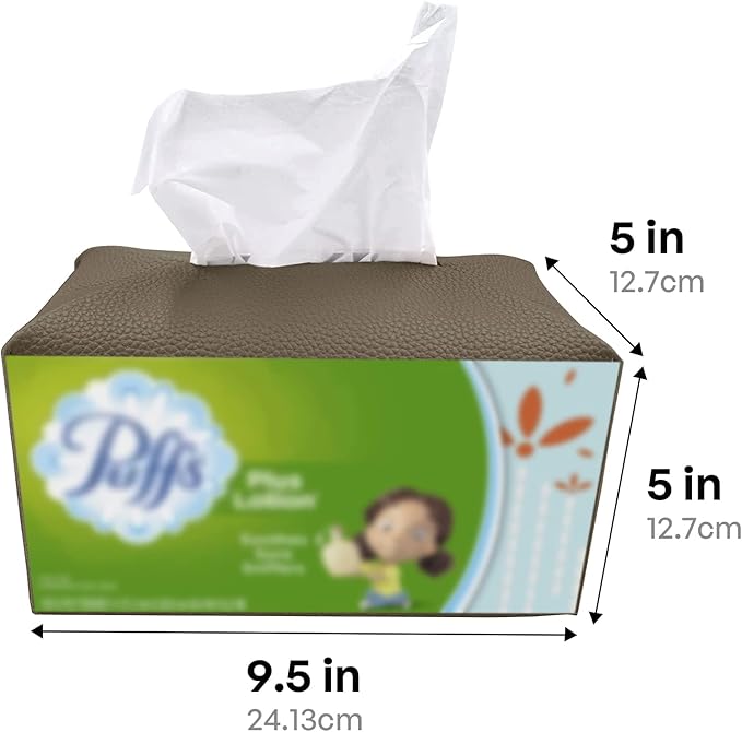 Carrotez Tissue Box Cover, [Refined] Modern PU Leather Rectangular Tissue Box Holder - Decorative Holder/Organizer for Bathroom Vanity Countertop, Night Stands, Office Desk 9.5"X5"X5" - Cocoa Brown
