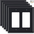 ELEGRP 2-Gang Decorative Wall Plates, Standard Size 4.53" H x 4.57" L Unbreakable Thermoplastic Faceplate Cover for Decorator Receptacle Outlet Switch, UL Listed (5 Pack, Glossy Black)