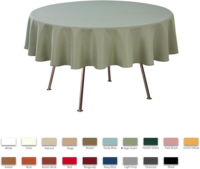 maxmill Round Weaved Texture Design Tablecloth Spill-Proof Wrinkle Free Soft Washable Table Cloth for Circular Table Cover, for Dining Room Banquet Parties Holiday Dinner, 70 Inch Sage Green