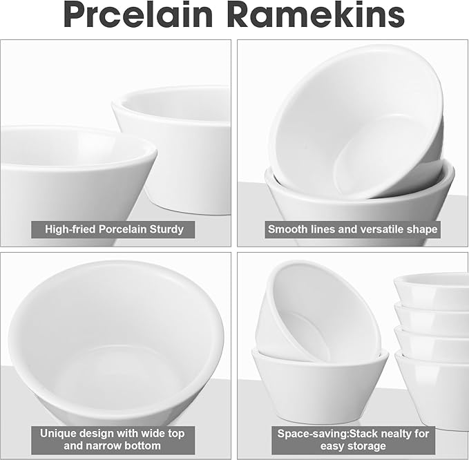 Domensi 12 Pcs 8 oz Porcelain Bowls Small Dessert Bowls Porcelain Broth Cups Soup for Ice Cream Dipping Sauce Bouillon Soups Salads Cereal, Microwave and Dishwasher Safe