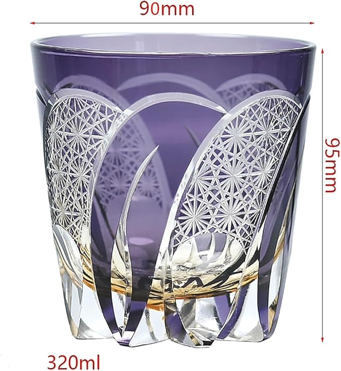 Hand-Cut Crystal Whiskey Glass, 320ml Edo Style, Ideal for Cocktails, Vodka, and Beer - Unique Drinking Glasses (Style 2,Set of 2)