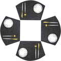Wedge Shaped Placemats for Round Kitchen Table Woven Vinyl Non Slip Plastic Washable Table Mats Set of 4（Black）