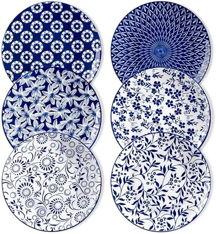 vancasso 8.25" Blue Salad Plates Set of 6, Porcelain Dessert by vancasso