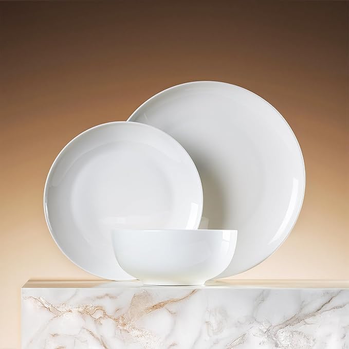 KINGSTONE Bone China Dinnerware Sets, 18-Piece Dinnerware Set for 6, Lightweight Durable, Microwave and Dishwasher Safe, Tableware for Daily Use with Elegant Design, White