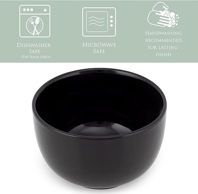 Elanze Designs Bistro Glossy Ceramic 4 inch Cute and Small Dessert Bowls Set of 4 - Perfect for Everyday uses from Snacks, Ice Cream, Candy and Treats, Black