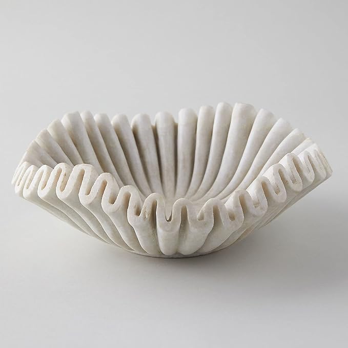 Marble Bowl Fruit Bowl, Stone Bowl Decorative Bowl Decorative Trays Marble Fruit Bowl Marble Ruffle Bowl Marble Floral Bowl Home Decor Gifts (48 pieces of 3 inch)