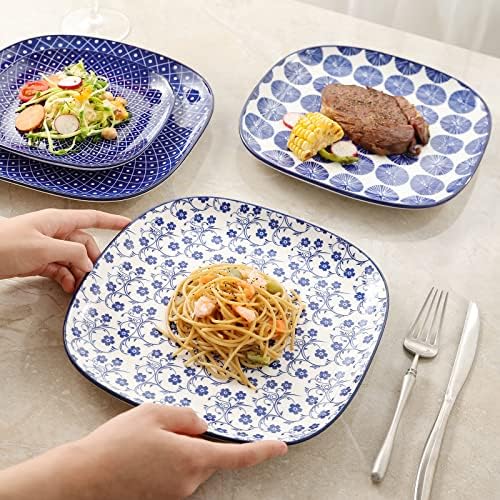 Selamica Porcelain Square Dessert Salad Pasta Plates 7.6 inches ceramic plates set of 6 microwave/dishwasher/oven safe, Vintage Blue - Image 7