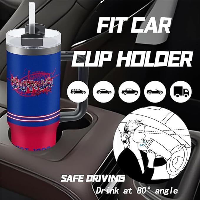 Buffalo 30 oz Tumbler with Handle and Straw,Car cup,Coffee Mug,100% Leakproof Insulated Tumbler with Lid and Straw,Made of Stainless Steel,Cup Holder Friendly Base,Classic Collection Gifts for Fans