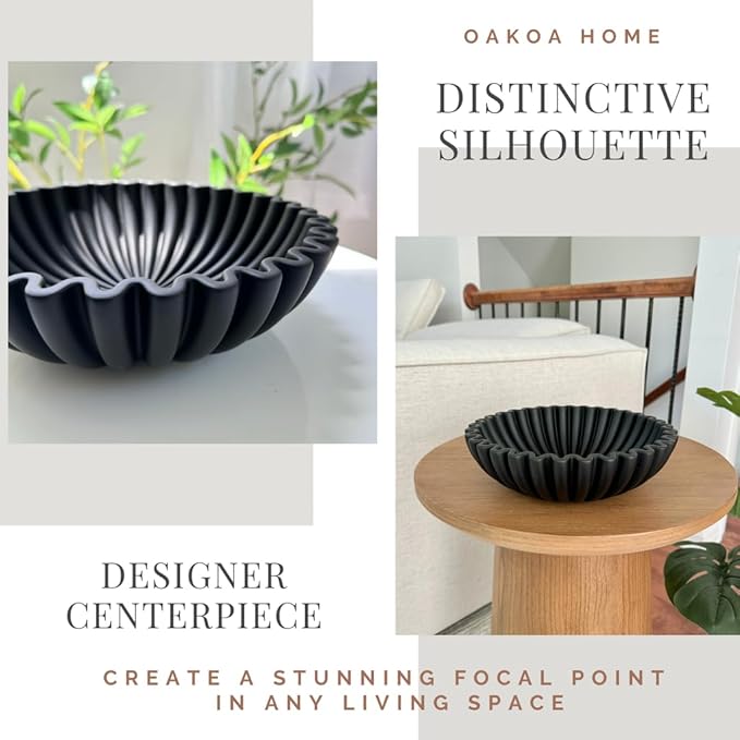 OAKOA Concrete Black Decorative Bowl for Home Decor - Black Fruit Bowl for Kitchen Counter - Black Bowl Decor - Modern Fruit Bowl Black - Centerpiece Bowl