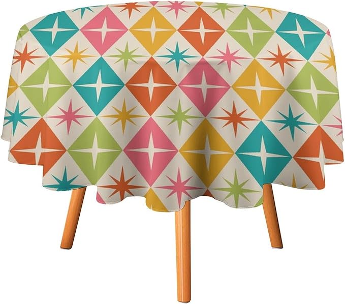Abstract Geometric Round Tablecloth, Mid Century Retro Abstract Vintage Tablecloth for Home Party Dining Room Kitchen Decor 50Inch(127cm)