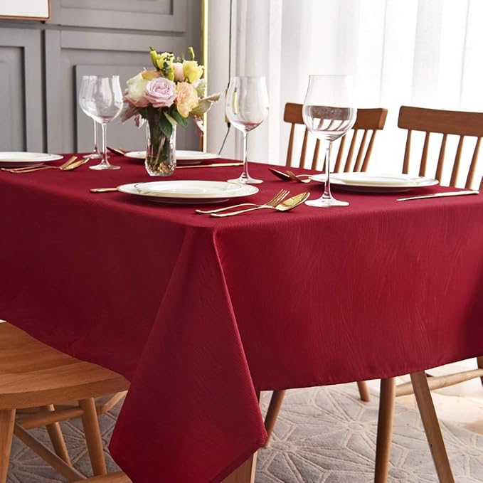 maxmill Jacquard Tablecloth Swirl Design Spillproof Wrinkle Free Heavy Weight Soft Table Cloth Decorative Fabric Table Cover for Outdoor and Indoor Use Oblong 60 x 120 Inch Red
