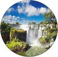 Round Vinyl Fitted Tablecloth, Landscape Print Polyester Table Cloth, Majestic Waterfall River Argentinean Falls Natural, Fit Round Tables 23inch Diameter, for Dinner Kitchen Party Decoration, Multi