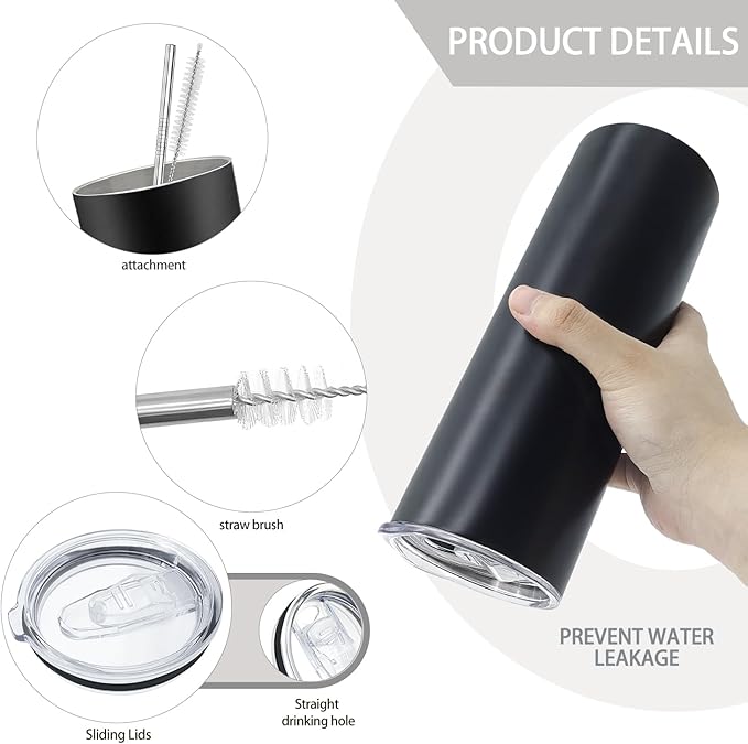 YOUKE OLA 10 Pack Stainless Steel Skinny Tumblers 30oz Bulk Straight Double Wall Insulated Tumbler with Lid and Straw for Travel, DIY Gift, Black