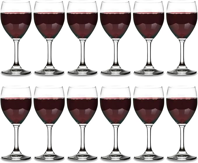 Vikko 8.5 Ounce Wine Glasses, Set of 12 SMALL Wine Glasses, for Red and White Wine With Stem, Clear Glass for Wine, Thick and Durable Stemmed Glass