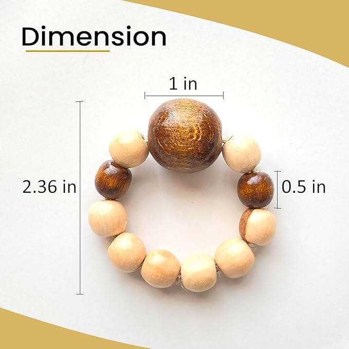 Napkin Rings Set of 6 - Modern Napkin Holder Rings with Wooden Beads | Dinner Napkin Ring for Holiday & Christmas, Birthday Party, & Wedding Decor - Farmhouse Napkin Rings Bulk (Loggi)