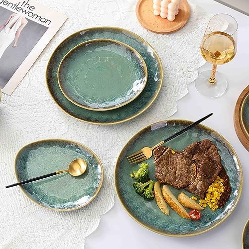 Henten Home Ceramic Appetizer Plate Set, 6.75 Inch Dessert Plates, Reactive Glaze Serving Plates for Snack, Sushi, Set of 4, Microwave & Dishwasher Safe (Green) - Image 5