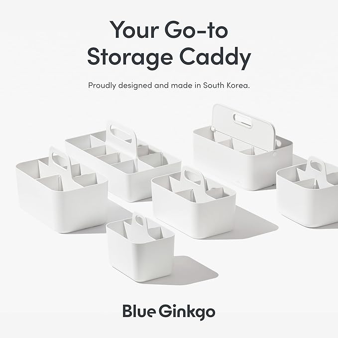 BLUE GINKGO Stackable Organizer Caddy – Korean-Made Portable Tote for Bathroom, Office, Crafts, or School Supplies (Rectangle, Gray)