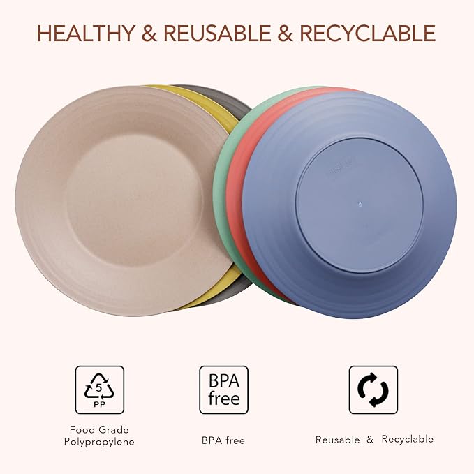 greenandlife 10inch/6pcs Dishwasher & Microwave Safe Wheat Straw Plates - Lightweight Reusable Unbreakable Dinner Plates, Non-toxin, BPA Free and Healthy for Kids & Adults